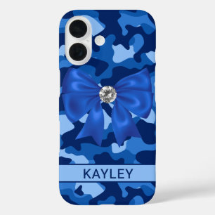 Coque Pour iPhone 16 Camouflage Bleu Brillants Personnalisé