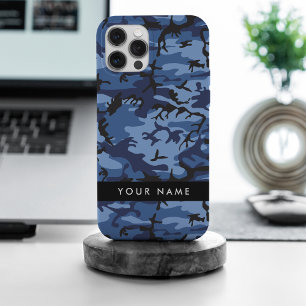 Coque iPhone 15 Pro Max Camouflage bleu marine Votre nom Personnalisez