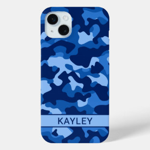 Coque iPhone 15 Mini Camouflage Bleu Personnalisé