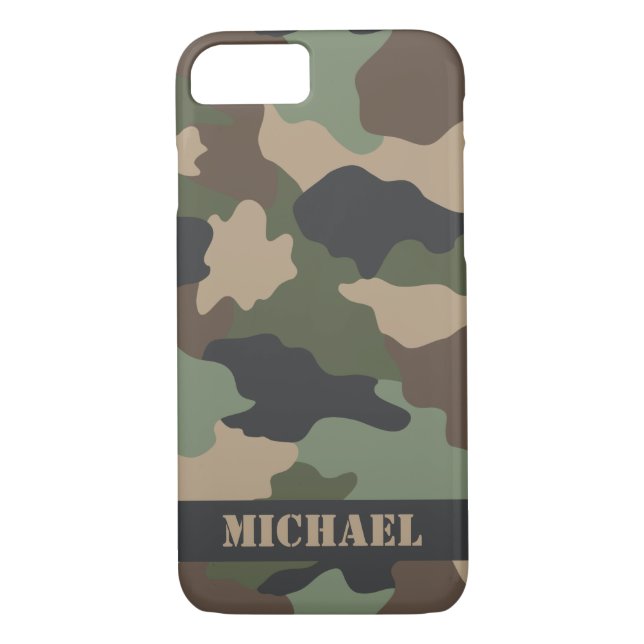 Coques Case-Mate iPhone Camouflage Bois Camo Militaire Kaki Tan Noir (Dos)