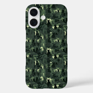 Coque Pour iPhone 16 Camouflage de chat vert foncé