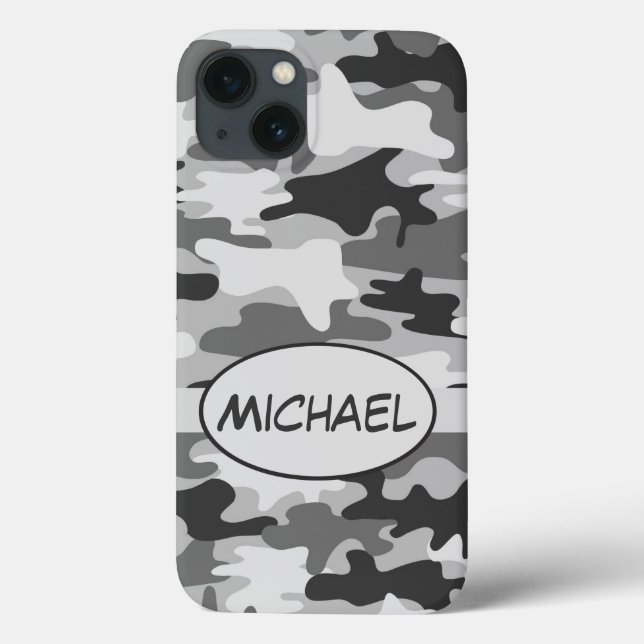 Coques Case-Mate iPhone Camouflage gris Nom Personnalisé (Verso)