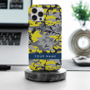 Coque iPhone 15 Pro Max Camouflage jaune et gris Votre nom Personnalisez