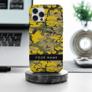 Coque iPhone 15 Pro Max Camouflage jaune et vert Votre nom Personnalisez