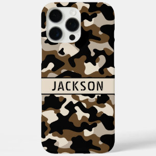 Coques iPhone 16 Pro Max Camouflage noir et marron Personnalisé