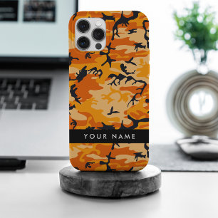 Coque iPhone 15 Pro Max Camouflage Orange Personnaliser votre nom