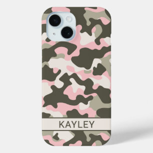 Coque Pour iPhone 15 Camouflage Personnalisé Rose et Vert