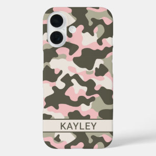 Coque Pour iPhone 16 Camouflage Personnalisé Rose et Vert