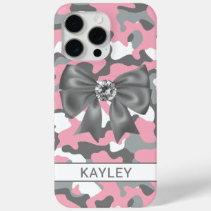 Coque iPhone 15 Pro Max Camouflage Personnalisé Rose Gris Brillante