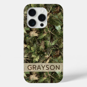 Coque iPhone 15 Pro Camouflage Pins et Feuilles Personnalisé