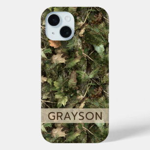 Coque Pour iPhone 15 Camouflage Pins et Feuilles Personnalisé