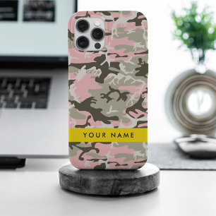 Coque iPhone 15 Pro Max Camouflage rose et vert Votre nom Personnalisez