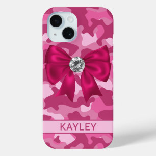 Coque Pour iPhone 15 Camouflage Rose Pailleté Personnalisé