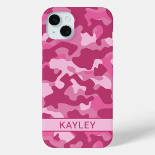 Coque iPhone 15 Mini Camouflage Rose Personnalisé