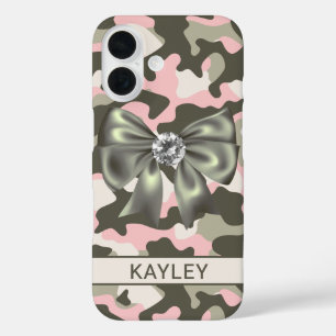 Coque Pour iPhone 16 Camouflage Rose Vert Personnalisé Brillante
