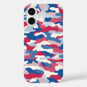 Coque Pour iPhone 16 Camouflage rouge blanc et bleu