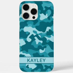 Coques iPhone 16 Pro Max Camouflage sarcelle personnalisé