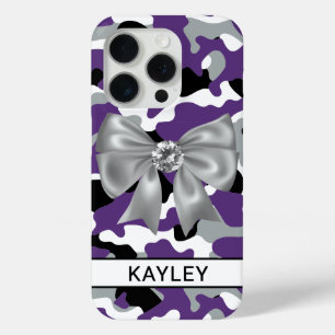 Coque iPhone 15 Pro Camouflage Violet Noir Personnalisé Brillamment