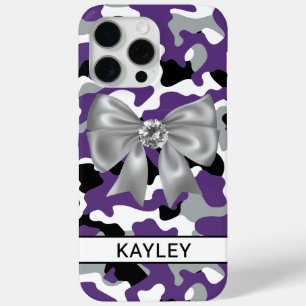 Coque iPhone 15 Pro Max Camouflage Violet Noir Personnalisé Brillamment