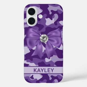 Coque Pour iPhone 16 Camouflage Violet Personnalisé Brillante