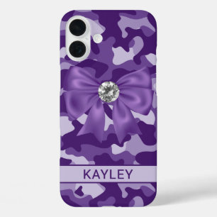 Coques iPhone 16 Plus Camouflage Violet Personnalisé Brillante