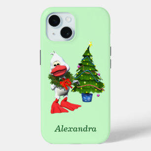 Coque Pour iPhone 15 Canard de Noël blanc mignon portant une couronne