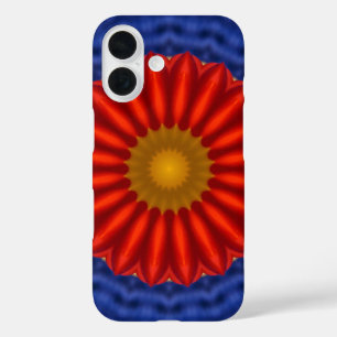 Coque Pour iPhone 16 Canard sur fond bleu avec kaléidoscope rouge