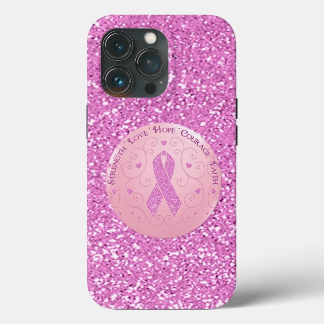 Coques Case-Mate iPhone Cancer du sein Parties scintillant de ruban rose (Verso)