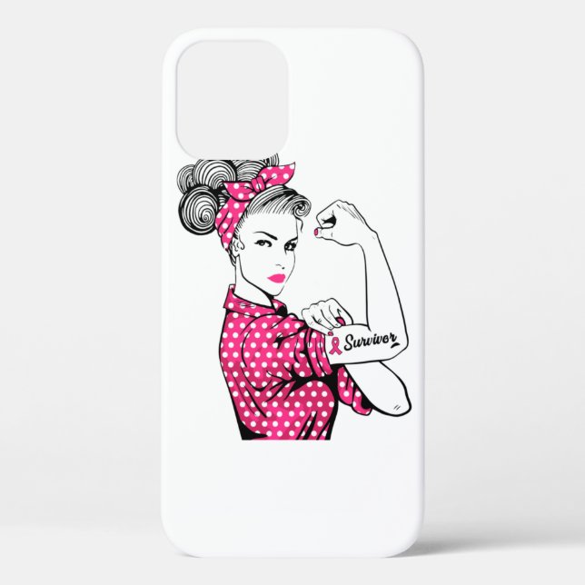 Coques Case-Mate iPhone Cancer du sein Survivant Rosie Riveter Rose (Verso)