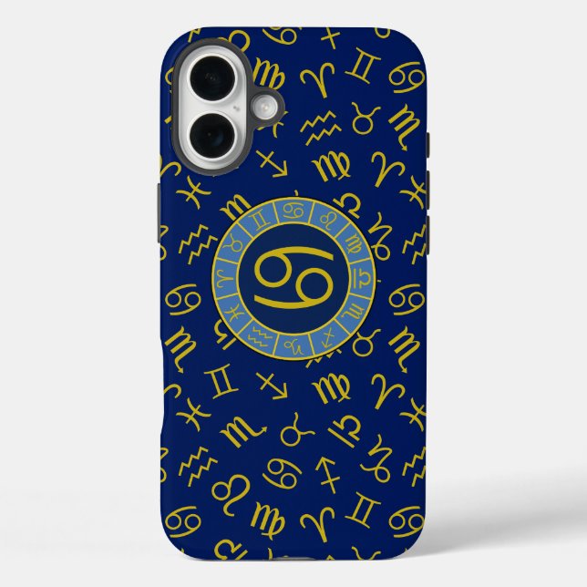 Coques Case-Mate iPhone Cancer Zodiac+Astrologie Symboles Motif Gold+Blues (Verso)