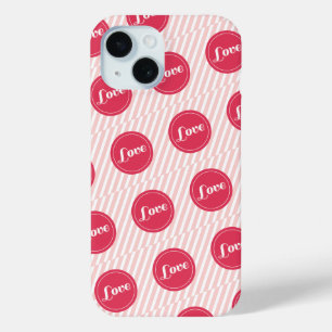 Coque Pour iPhone 15 Candy Stripes Love Dots Motif Saint Valentin
