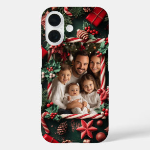 Coque Pour iPhone 16 Canne de Noël festive personnalisée avec photo
