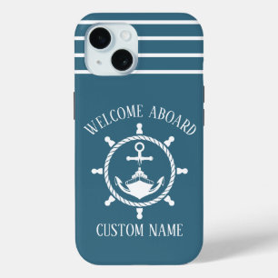 Coque Pour iPhone 15 Capitaine de bienvenue nautique Ancre de bateau Bl
