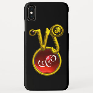 COQUE POUR iPhone XS MAX CAPRICORN GOLD ZODIAC SIGNE ROUGE RUBY MONOGRAMME