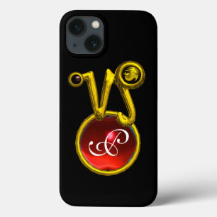 ETUI iPhone Case-Mate CAPRICORN GOLD ZODIAC SIGNE ROUGE RUBY MONOGRAMME