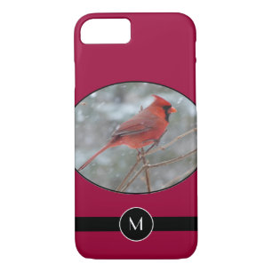 Coque Case-Mate Pour iPhone Cardinal rouge monogramme en hiver