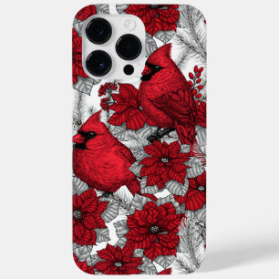 Coque Pour Pour iPhone 14 Pro Max Cardinaux et poinsettia en rouge et blanc