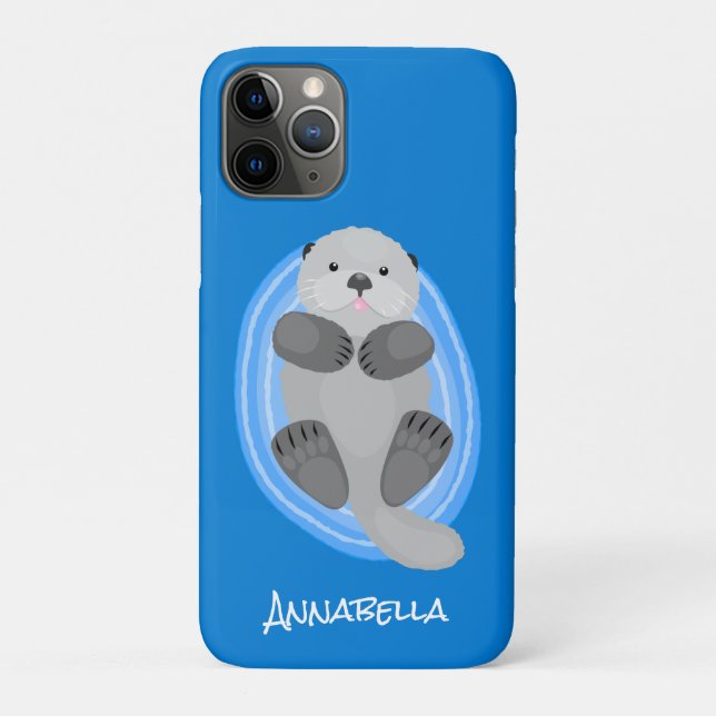 Coques Case-Mate iPhone Caricature bleu loutre de mer joyeux (Dos)