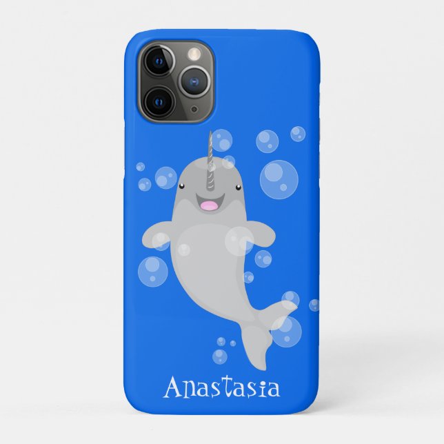 Coques Case-Mate iPhone Caricature de bulles de narval joyeux (Dos)