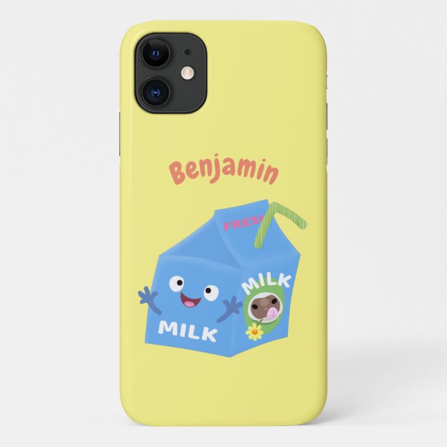 Coques Case-Mate iPhone Caricature en carton de lait joyeux (Dos)