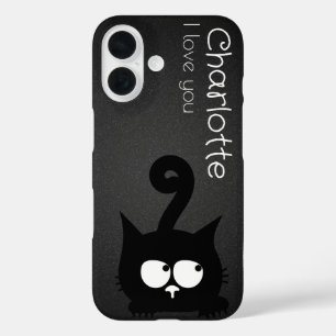 Coque Pour iPhone 16 Caricature noire mignonne chats nom charbon