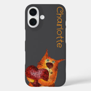 Coque Pour iPhone 16 Caricature orange mignon chats nom gris