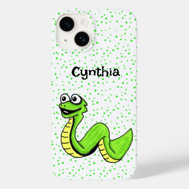 Coques Case-Mate iPhone Caricature Smilant Vibrant Serpent Vert sur Pois (Verso)
