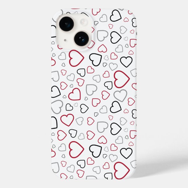 Coques Case-Mate iPhone Carmin Red Grey Happy Hearts motif (Verso)