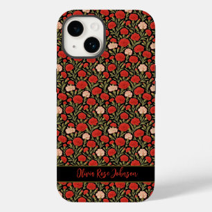 Coque Pour iPhone 14 Carnation florale rouge personnalisée noire