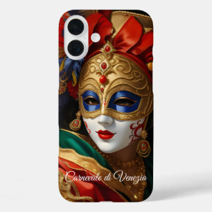 Coques iPhone 16 Plus Carnaval de Venise masque or rouge bleu