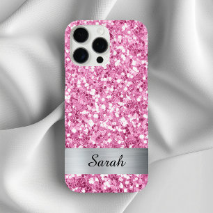 Coques iPhone 16 Pro Max Carré de paillettes scintillantes rose clair en fe