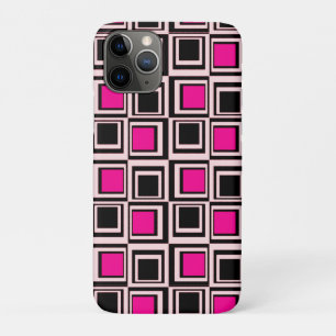 Coque iPhone 11 Pro Carré moderne, rose clair, rose chaud et noir