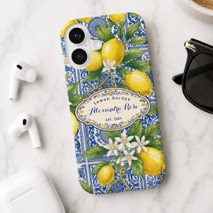 Coque Pour iPhone 16 Carreau de style country français bleu avec monogr