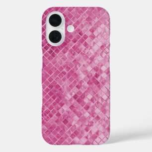Coque Pour iPhone 16 carreau texturé rose brillant
